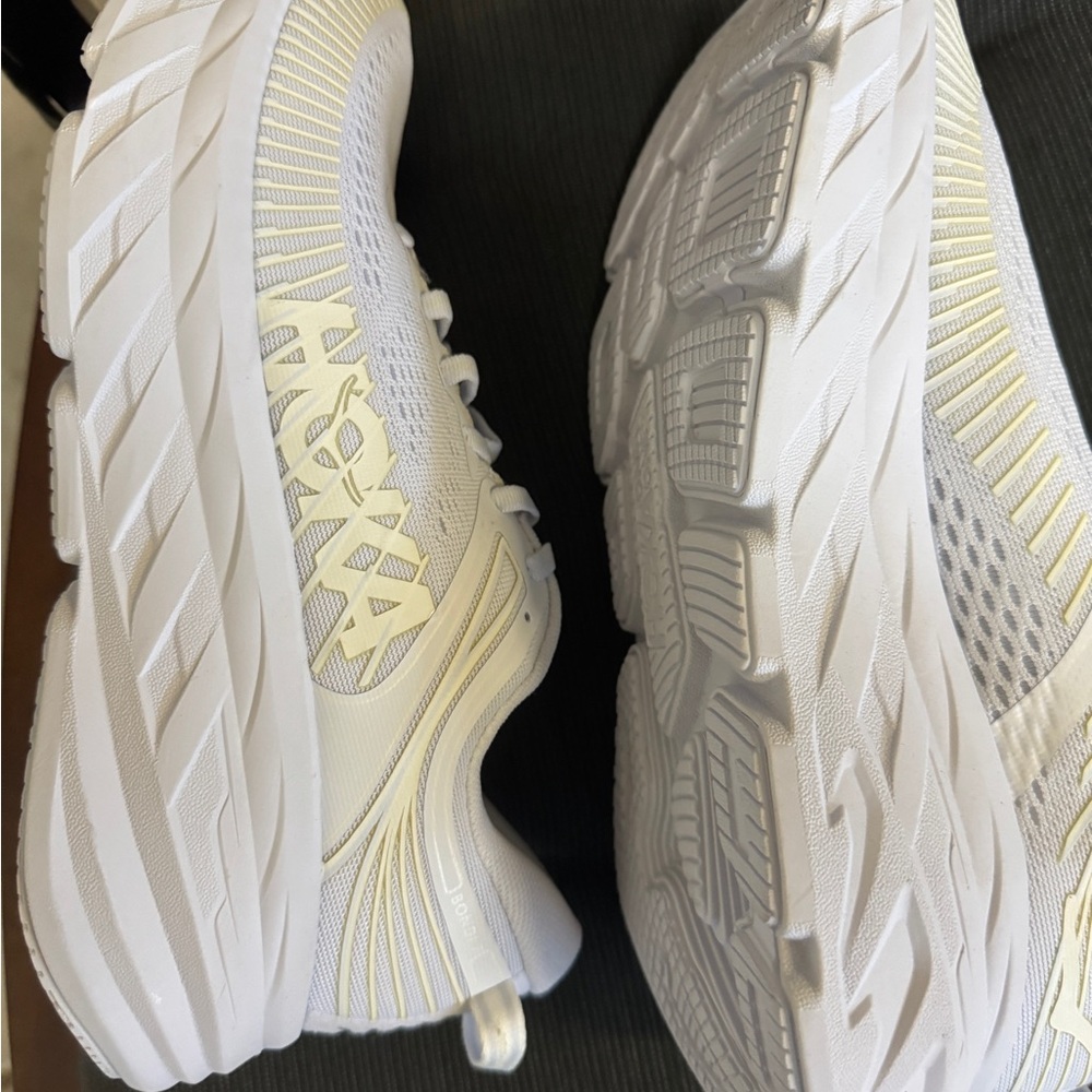 Hoka Bondi 7 White and Cream Sneakers